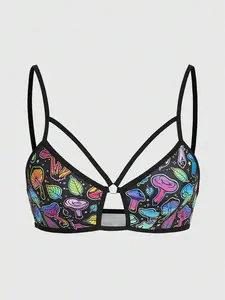 SAMPLEI Fairycore Wireless Fantasy Mushroom Leaf Printed Bra
