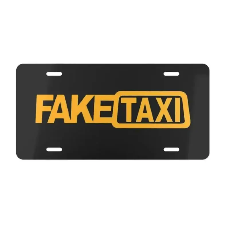 FAKE TAXI Funny License Plate - Yellow Black Aluminum Vanity Front Car Tag - JDM Drift Adult Humor Auto Decor, Prank Gag Gifts for Him Men Boyfriend, 12x6 Inch Metal Plate