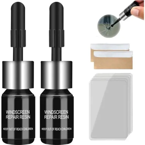 2 pcs Car Windshield Crack Repair Kit Nano Glass Repair Fluid for Chips Cracks Star-Shaped Bulls-Eye Quick Fix Auto Glass Window Mirror Repair Resin Clear View