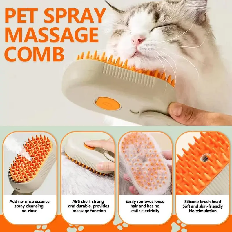 Steam Grooming Brush for Cats and Dogs, 3-in-1 Pet Hair Removal Comb, Mist Function for Daily Grooming, Easy-to-Use Brush for Loose Fur and Pet Care