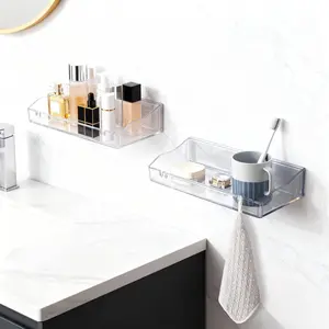 Transparent Floating Shelf, Acrylic Wall Mount Shelving, No Drill or Screw Mount Options, Home Storage & Decor for Shower and Bedroom