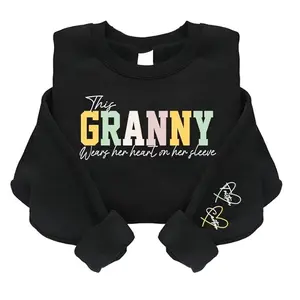 Custom Granny Sweatshirt with Kids Names on Sleeve, This Granny Wears Her Heart on Her Sleeve Shirt, Personalized Mother's Day Gift, Birthday Gift