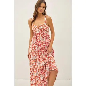 Printed Midi Dress - Rust