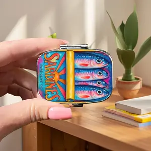 Vintage Sardine Metal Medicine Box, Portable, Dual Compartment Square Storage, Multi-Functional Organization for Vitamins, Capsules, Pills, Jewelry, Perfect Gift