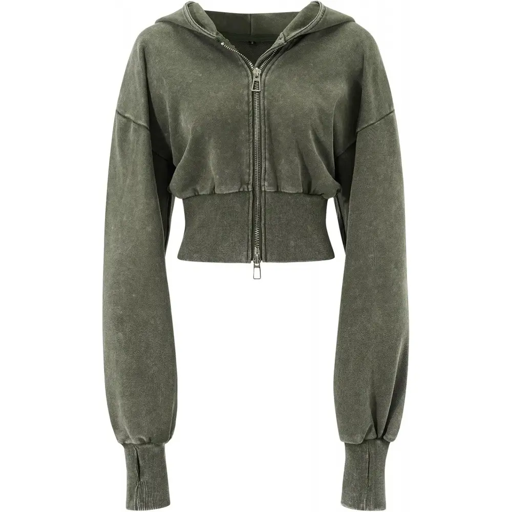 Yimoon Womens Cropped Hoodie Zip Up Sweatshirt Long Sleeve Hooded Workout Jacket 2026 Washed Crop Top