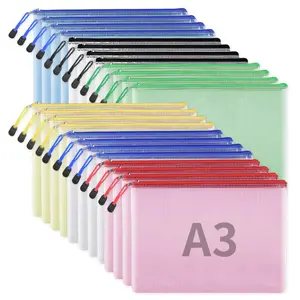 24pcs Mesh Zipper Pouch, A3 Size Board Game Storage 16.6 x 12.2 in Extra Large File Bags 6 Colors Waterproof Zipper Pouches for Travel, Puzzles, Office, and Home Organize