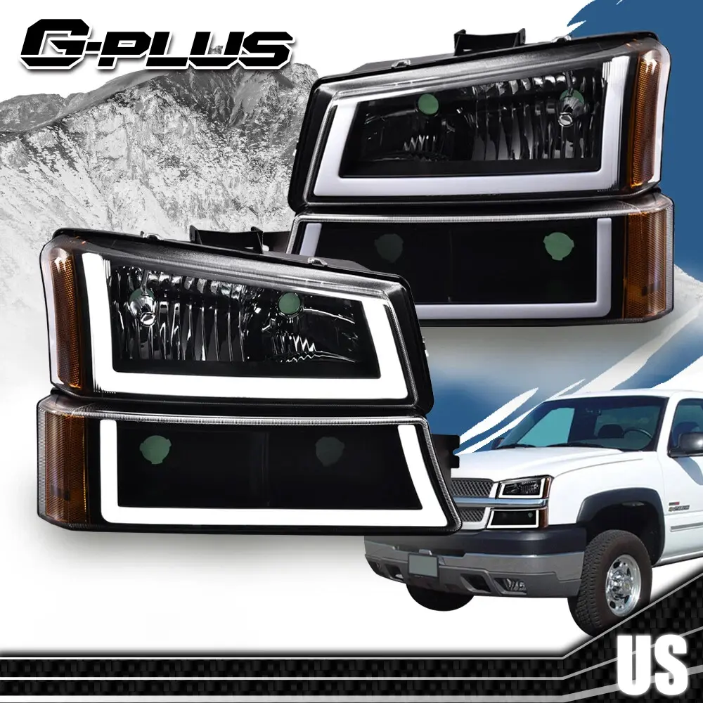 G-PLUS LED Headlight Assembly Pair Set for 2003-2007 Chevy Silverado - Bolt-On Easy Install, Lighted DRL, Signal, Bumper Lamps, Vehicle-Specific Fit Truck Accessories, Car Lighting Accessories, LED DRL Headlights, Aftermarket Components,toolupgrade