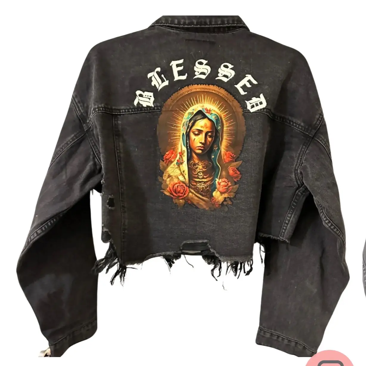 La Virgin De Guadalupe Denim Crop Jacket
