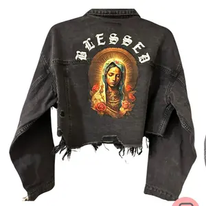 La Virgin De Guadalupe Denim Crop Jacket
