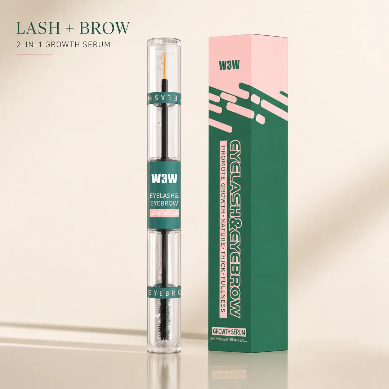 W3W 2-in-1 Dual-Ended Lash & Brow Conditioning Serum, Lightweight Nightly Beauty Lash Enhancer & Primer-BC