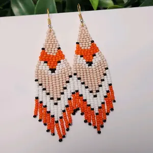 Beaded Earrings Fox Design made with  Glass Beads  Handcrafted Jewelry