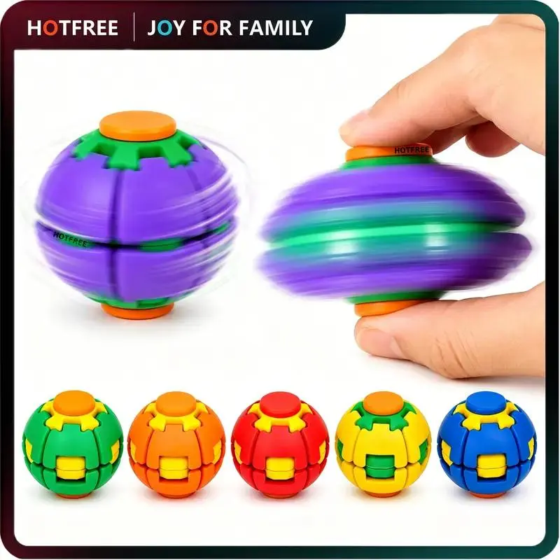 Press-to-Spin Transforming Fidget Ball, 3D Printed Fidget Ball Toy, Smooth Spinning Sensory Gyro Toy, Stress Relief Desk Gadget, Anxiety Relief Fidget Spinner, ADHD Focus Aid, Portable Handheld Fidget Gyro Toy for Kids, Teens and Adults