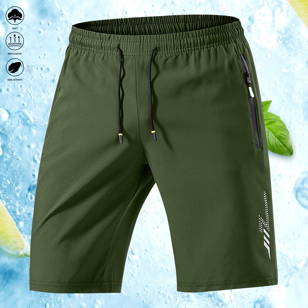 Men's ultra-lightweight quick-drying large-size sports shorts - fashionable and casual running and fitness gear, made of breathable polyester/spandex blend, perfect for beach and outdoor activities, featuring zipped pockets and elastic waistband