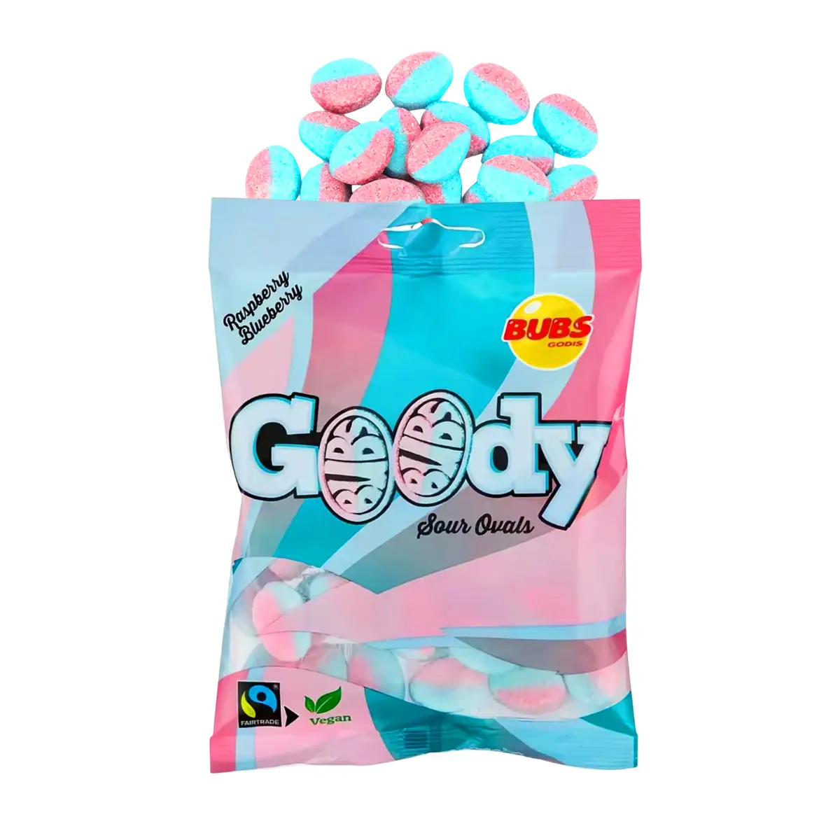 Bubs Goody Sour Ovals Swedish Candy - Raspberry Blueberry Flavor 90g Bag Vegan