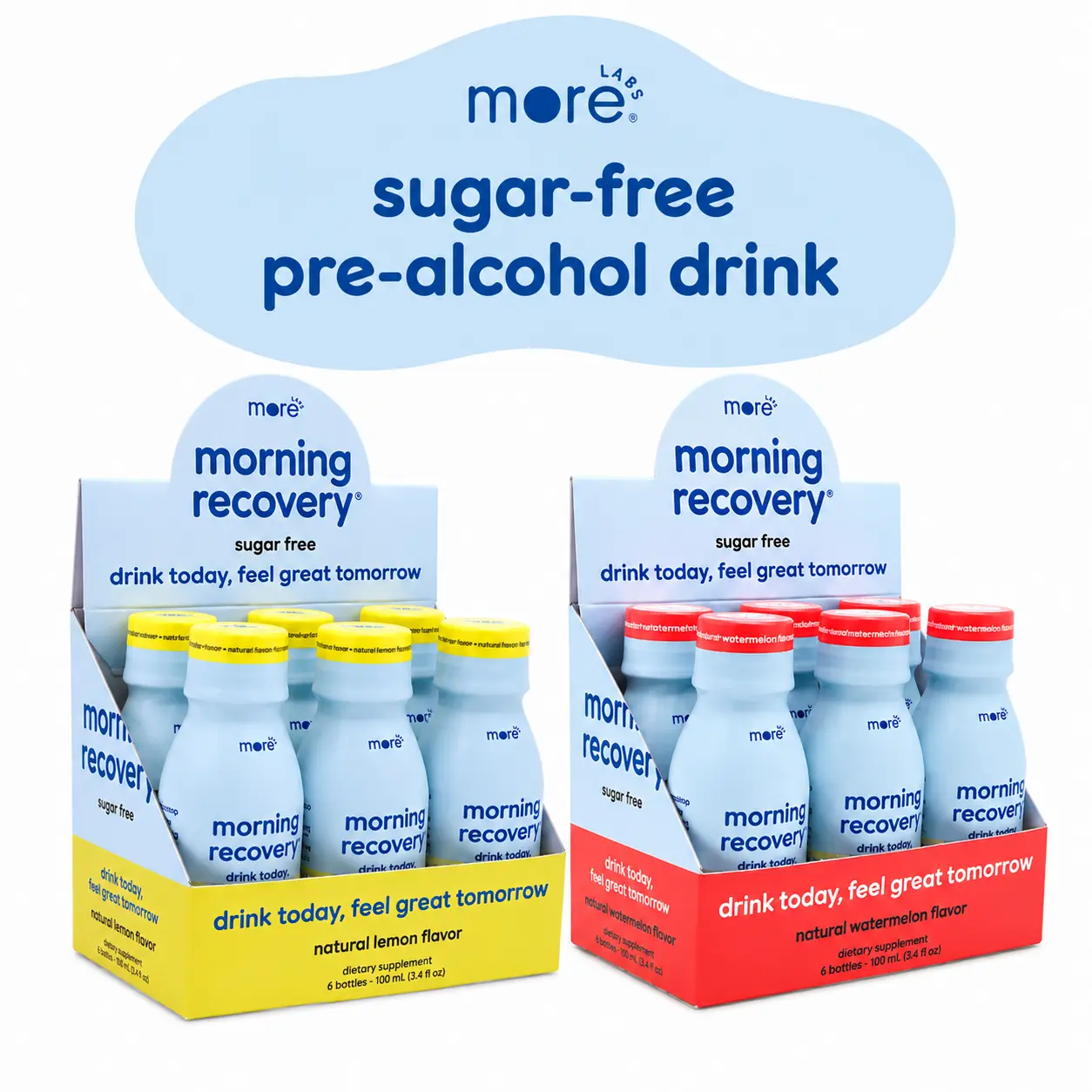 MoreLabs Morning Recovery Sugar-Free Pre-Alcohol Beverage for Feeling Better After Drinking and Liver Support | Watermelon and Lemon Bundle 100mL x 12 Pack