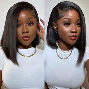 Glueless Staight Short Bob Wig 5x5 Pre Plucked Hairline Pre-Cut  Lace Wig 180% Density HD Transparent Lace Closure Wigs Human Hair for Black Women Short Straight Bob Wigs No Glue Lace Closure Wigs Beginner Friendly Gift for Girlfriend/Wife/FamilySpringtok