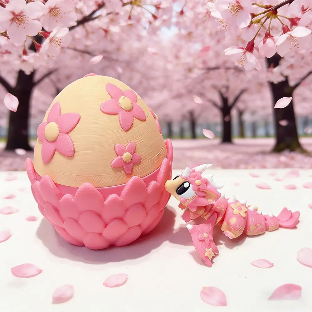 Cute Sakura Dragon and Egg Model, 3D Printed Desk Decoration, Anime Design, Unique Holiday Gift for Home or Office, Not Plated with Precious Metal