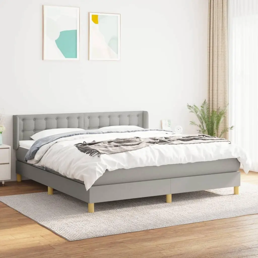 Box Spring Bed with Mattress Light Gray King Fabric