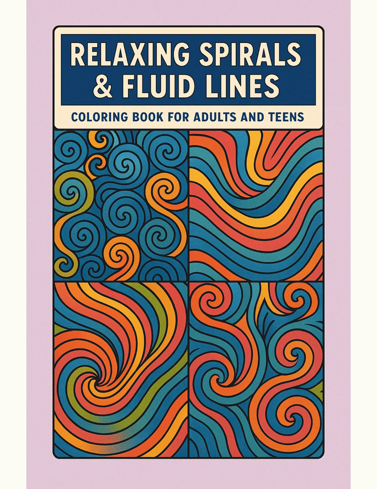Relaxing Spirals and Fluid Lines Coloring Book Sheets For Adults and Teens