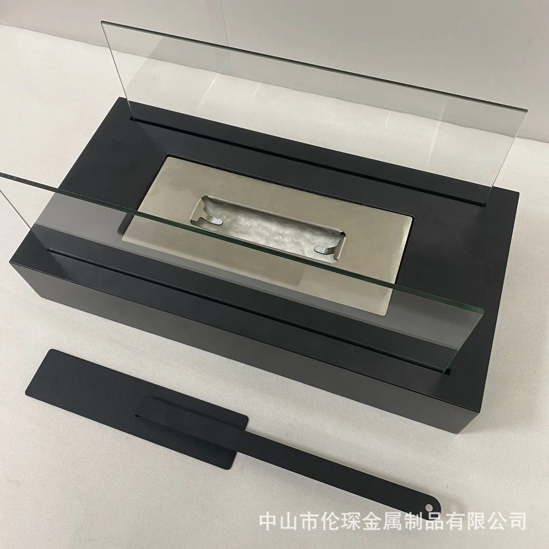 Black rectangular fireplace integrated g