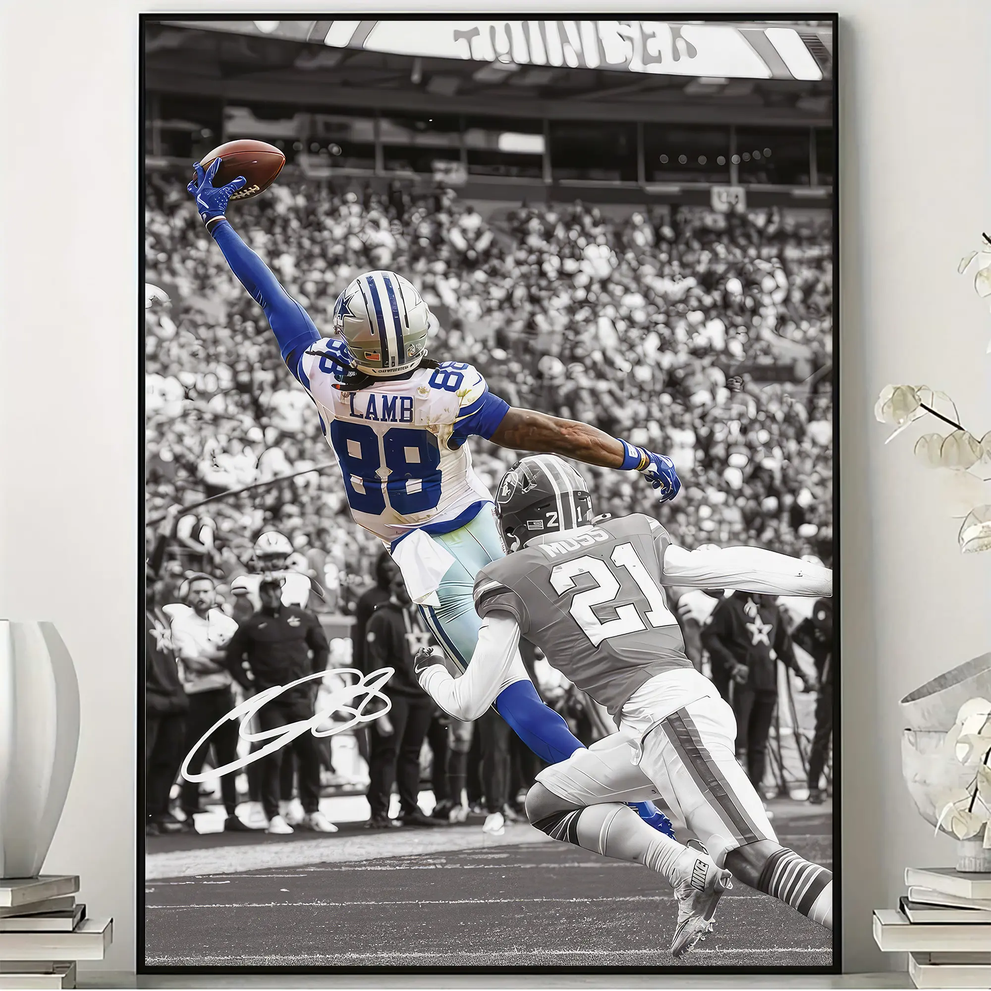 CeeDee Lamb Signature-Style Football Poster, Dallas Cowboys Wall Art, Wide Receiver Fan Gift, Sports Office Decor, Unframed Print