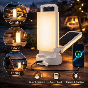 Solar Camping Lantern Rechargeable 5000mAh, Portable LED Lantern with Phone Charging, Stepless Dimming 3 Color Temperatures, Emergency Light for Camping Power Outage Hurricane