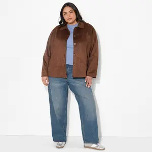 Women's Pointed Collar Faux Suede Chore Coat - Wild Fable Brown 2X