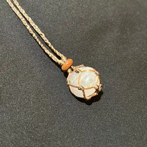 Hand crafted Rose quarts crystal stone with goldstone beads, artificial sinew macramé necklace.