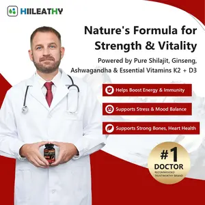 HIILEATHY Shilajit PRO MAX – 500mg Ultra Pure Shilajit per Capsule – With Ashwagandha, Ginseng, K2 & D3 – 60 Capsules – Made in USA – Supports Testosterone, Vitality, Immune Health & Healthy Aging