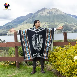 Darkness Alpaca Poncho - Handmade in Ecuador with Unique Techniques & Designs - 80% Alpaca 20% Acrylic - Warm & Stylish for Women & Men - 48x38 Inches