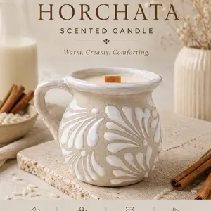 Authentic Horchata Scented Mug Candle - Crackling Wooden Wick, Fragrance Aroma, Wax Light for Home Decor, Room Sensory Enjoyment