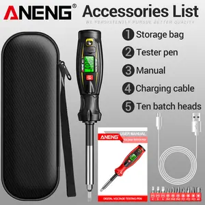 ANENG B21 2-in-1 Digital Voltage Tester Screwdriver, Non-Contact NCV AC Voltage Detector with LCD Display, Live/Neutral Wire Tester, Replaceable Bits, Rechargeable for Electricians & DIYers