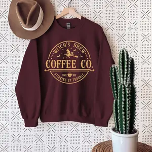 Witches Brew Coffee Co Stirring Up Trouble Sweatshirt For Halloween Coffee Lover | Comfortable & Stylish