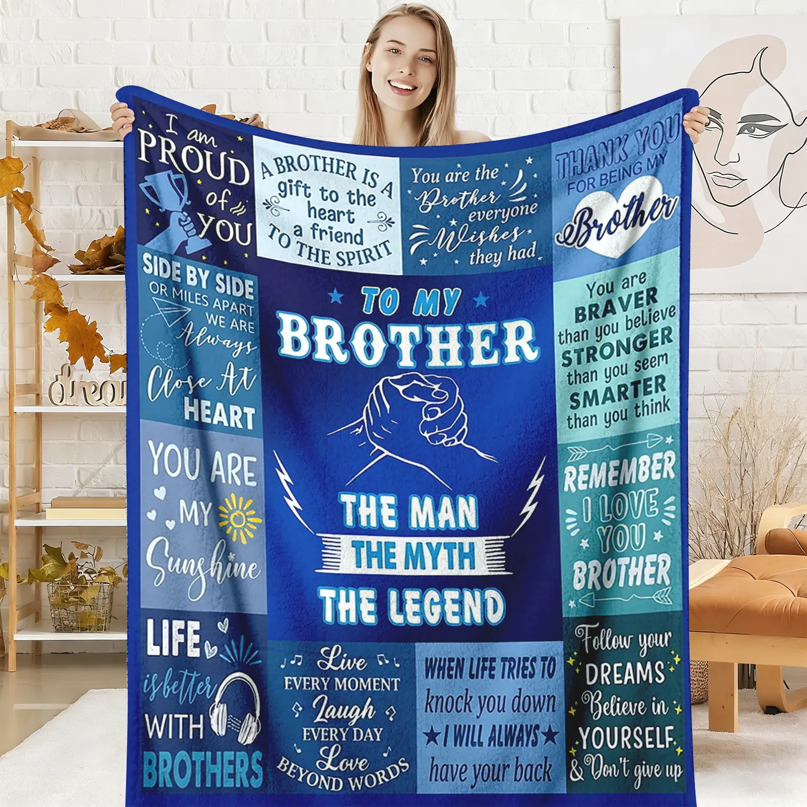 To My Brother Throw Blanket, The Man The Myth The Legend Flannel Blanket, Soft Cozy Warm Throw, A Brother Is A Gift Design, Sentimental Gift for Him, Birthday Graduation Man Cave Bedroom Couch Decor ﻿ ﻿ holiday