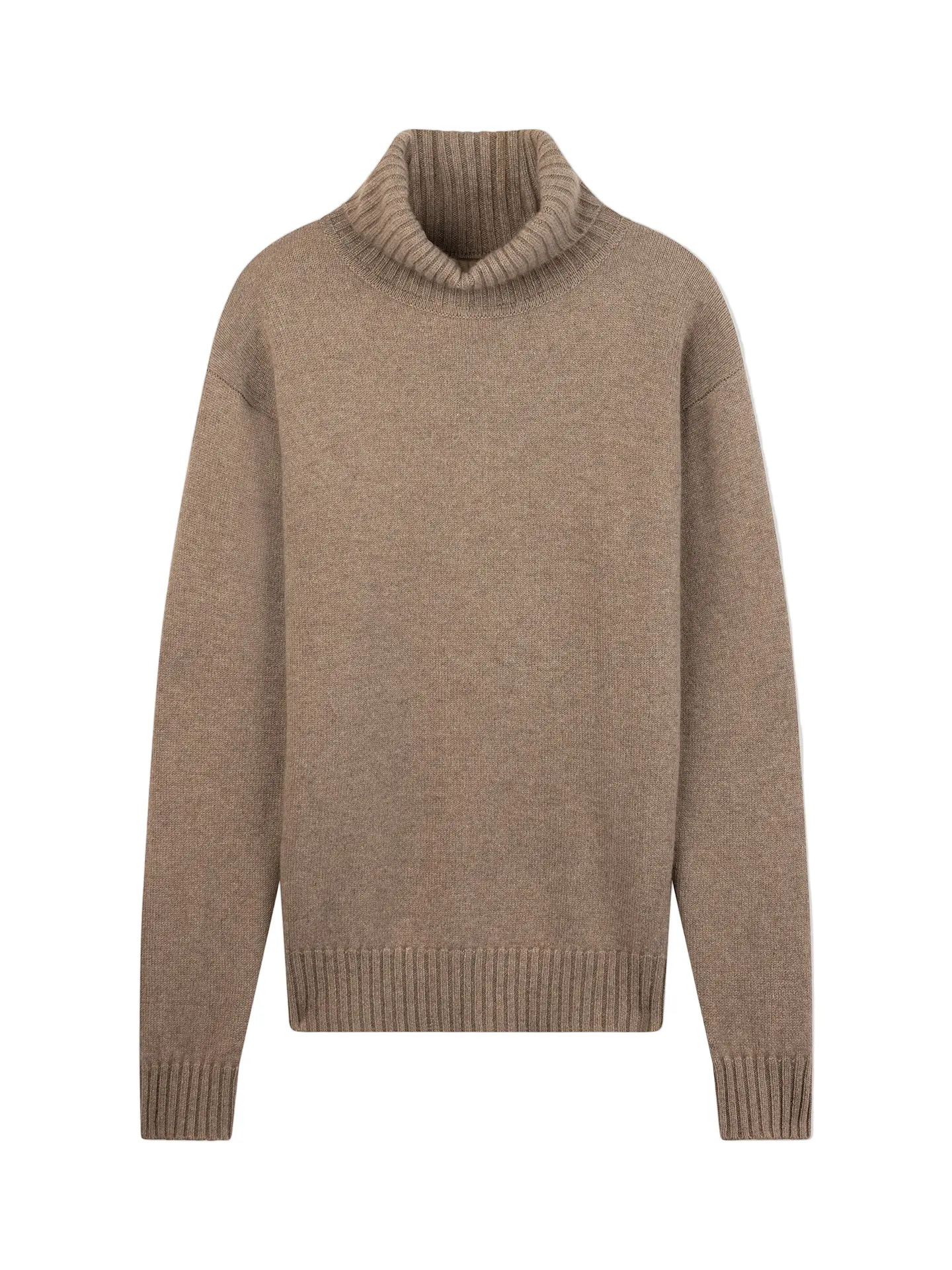 Men's Natural Color Ribbed Cashmere Turtleneck Pullover Sweater - Simple, Casual, Long-Sleeve, Textured, Warm, Classic High-Neck Knitwear with Refined Look