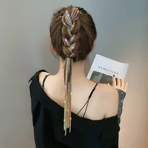 Colorful Braiding Hair Strings Rhinestone Chain Hair Accessories for Ponytail & Dreadlock Decoration