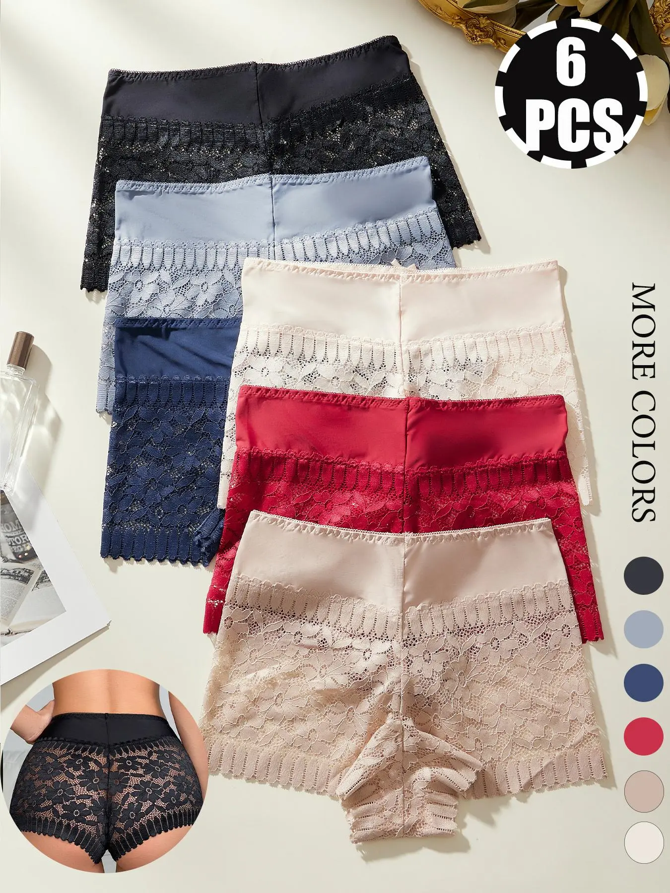 Women's Floral Lace  Boyshorts, Soft Comfy Breathable Panty for Daily Wear, Underwear for All Seasons, Casual Breathable Knicker, Soft Comfy Knicker, Soft Breathable Panties, Breathable Stretch Panties, Elastic Undergarments, Fashion Breathable Underwear