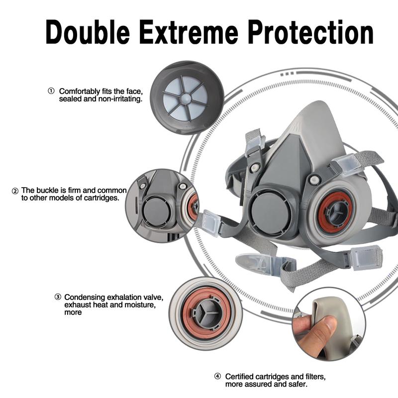 Reusable Respirators Pomerol Reusable Half Mask with Filter Cartridge, 16in 1 Half Face Mask with Dual Filter Cartridge, Anti-Virus, Anti-Dust, Anti-Virus Safety Protection Gas Mask for Painting, Carpentry, Construction, Grinding, Garage