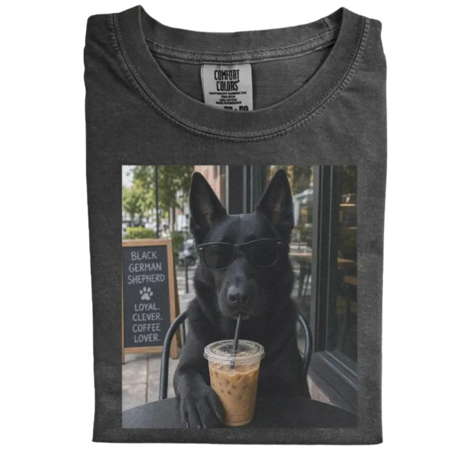 Black German Shepherd Coffee Lover Comfort Colors T-shirt, Vintage 90s Funny Edgy Dog Meme Tee, Unisex Fit Design, Casual Streetwear, Gift for Dog Lovers