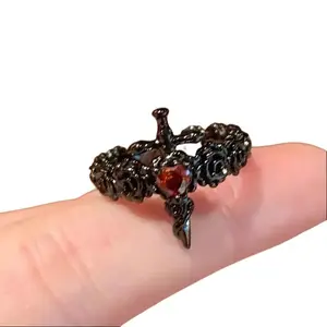 Forbidden Love Villain Gun Black Ring – Dark Aesthetic Statement Ring for Women, Sweet Cool Bad Girl Style Open Ring