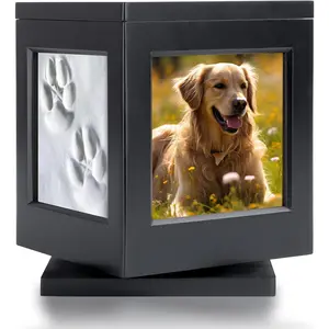 Personalized Dog Urn for Ashe, Black Wooden Memorial Keepsake for Cat, Large Funeral Cremation Pet Owner Souvenir with Claw Print Ink and Velvet Storage Bag(75lbs)
