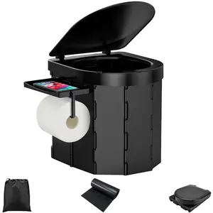 PAHTTO Upgrade Portable Camping Toilet with Lid and Retractable Toilet Paper Holder, Waterproof Porta Potty in Carry Bag