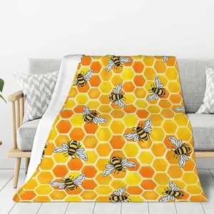 Cute Bees Yellow Honeycomb Throw Blankets All Season Ultra Soft Warm Bee Fleece Blanket for Home Bed Sofa Couch Chair Outdoor Travel Camping 40x30