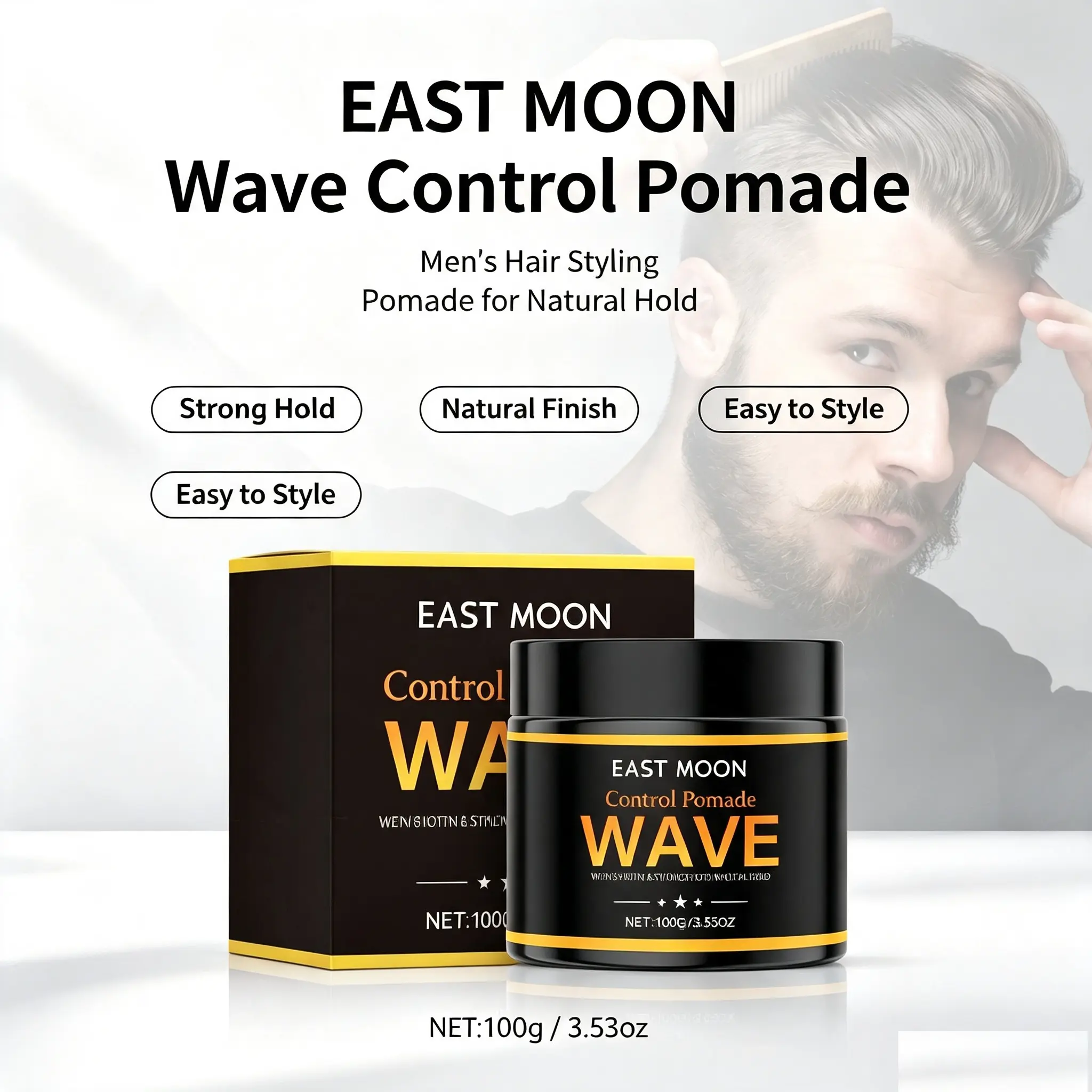Men's Wave Control Pomade, Non-Greasy Styling Paste for Natural Fluffy Slick-Back & Broken-Hair Looks, Haircare Styling Product