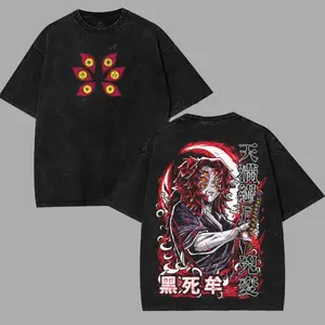 valentine shirts Kokushibo Upper moon rank 1 v10 Demon Slayer Kimetsu No Yaiba Anime Printed Acid Washed Tee T-Shirt Menswear men's Top graphic tee unisex merch