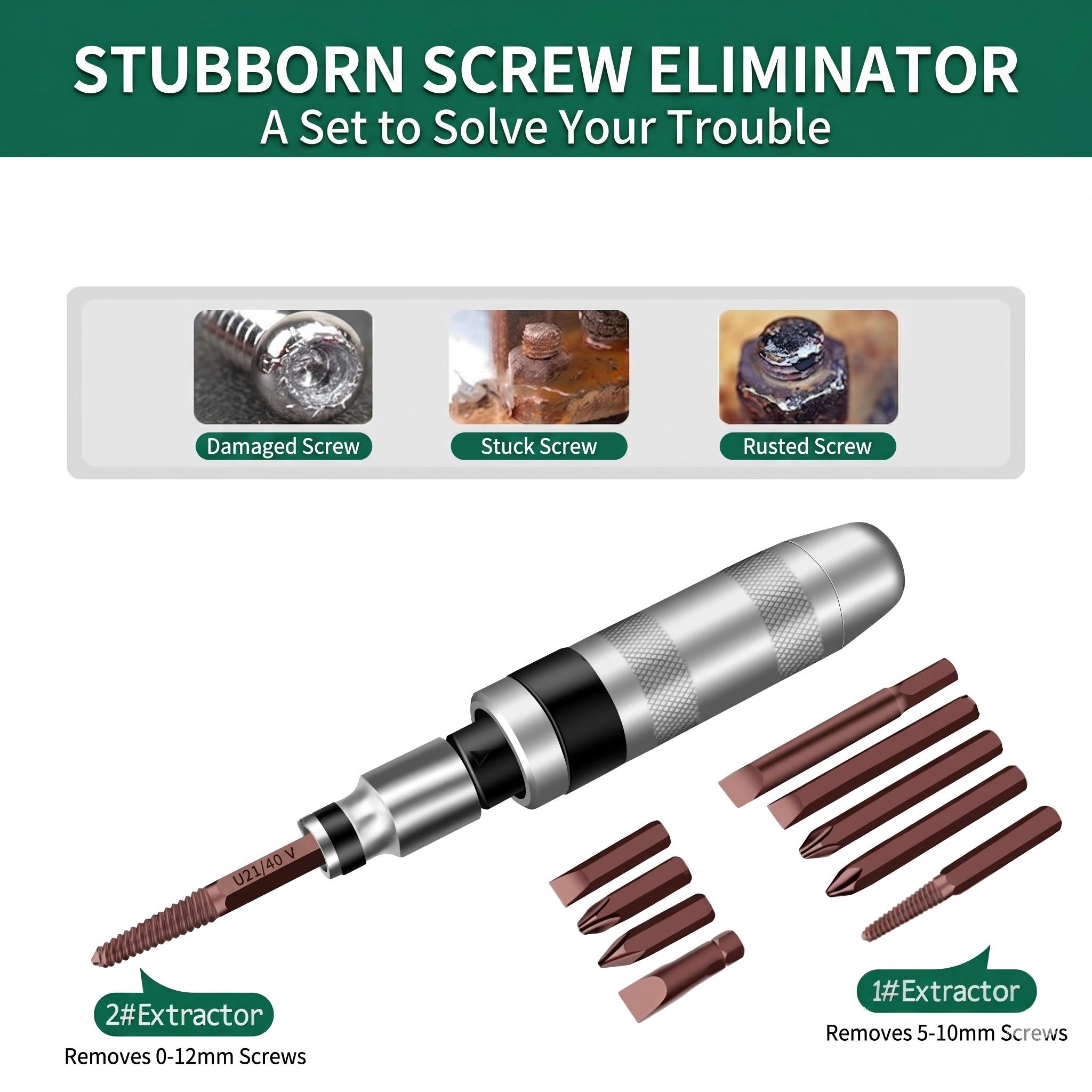 Professional Impact Screwdriver Extractor Set - 13-Piece Manual Stripped Screw Remover with Metal Case - High Torque Tool for Automotive & Home Repair