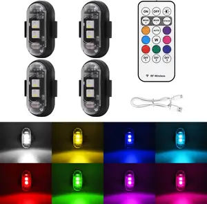 4PCS Wireless LED Strobe Lights with Remote Control, USB Charging Waterproof Anti-Collision Emergency Warning Lights with 8 Colors for Car, Motorcycle, Bike, Drone, Aircraft and Outdoor Safety