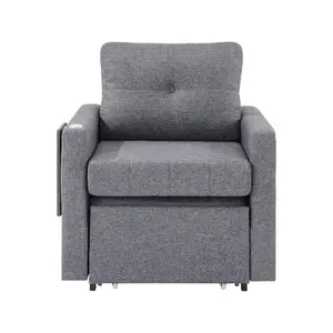VEVOR Sleeper Sofa Bed, Convertible Sleeper Bed with Side Pocket, Pillow, Armrest and Desk Board, 5 Adjustable Angles Backrest, Single Pull Out Sofa Couch with 2 Wheels and Bottom Storage, Gray