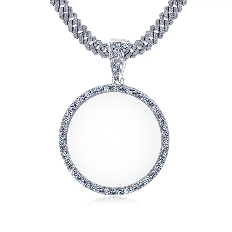 Custom Photo Memory Pendant in 925 Sterling Silver, Iced Out Micro Pave VVS1 Moissanite Gemstones, Passes Tester, Casual Jewelry by Paradise Gems, Adults, All Seasons