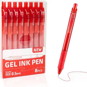 8 count Red Ink Gel Pens, 0.5mm Retractable Ballpoint, Fine Point Smooth Pens with Soft Grip, Office Pen School Supplies for Writing